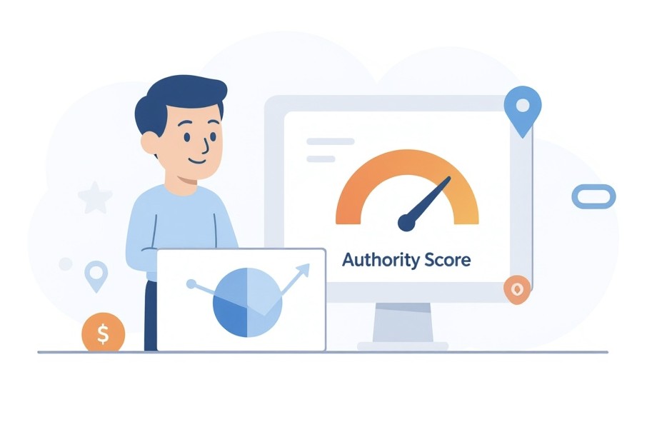 Specjalista SEO pokazuje Authority Score strony internetowej.