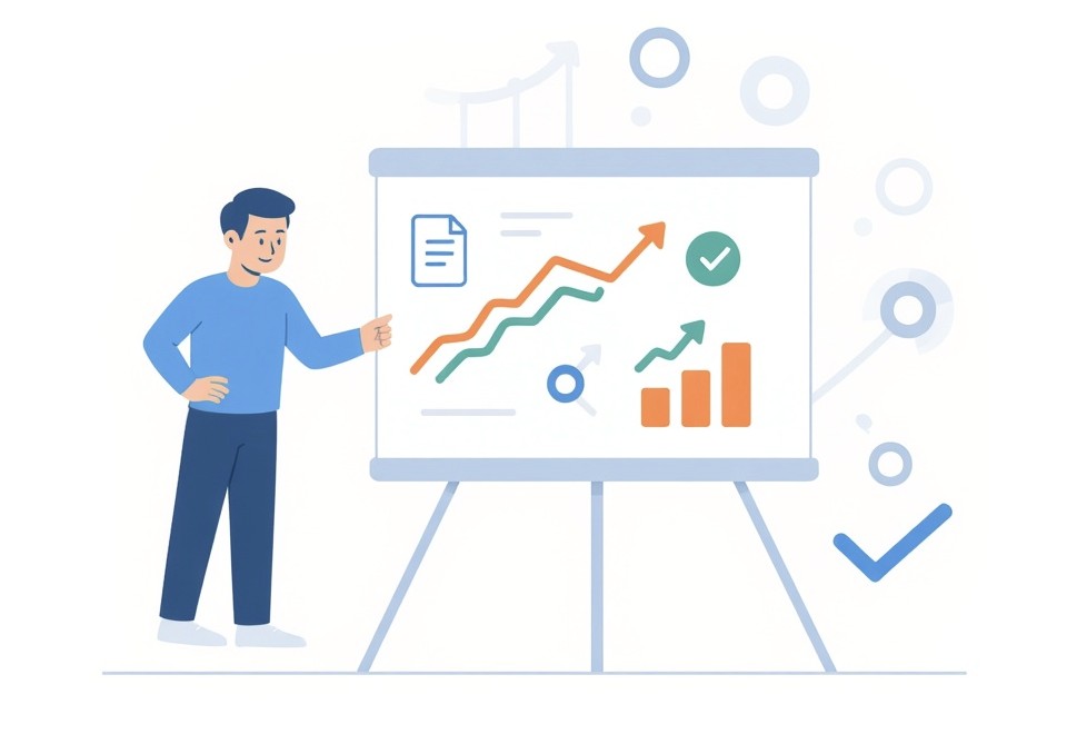 Specjalista SEO rysuje content gap na tablicy.