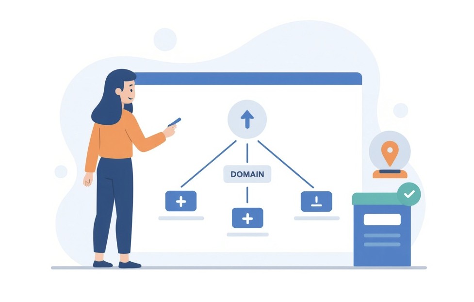 Specjalista SEO tłumaczy działanie DNS na tablicy.