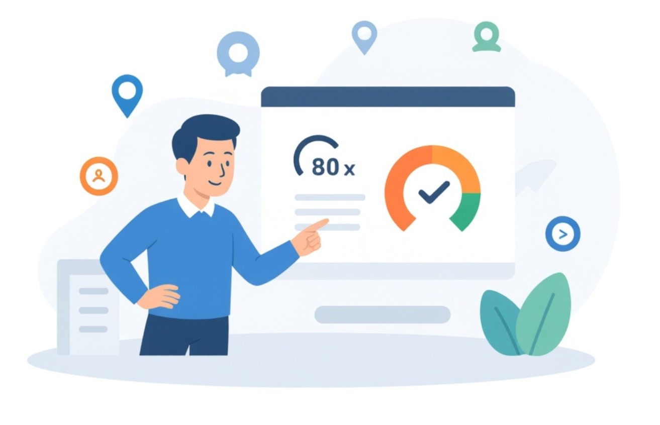 Specjalista SEO pokazuje wskaźnik Domain Rating i profil linków.