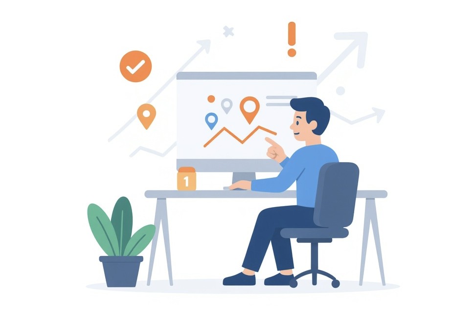 Specjalista SEO tłumaczy łańcuchy przekierowań na tablicy.