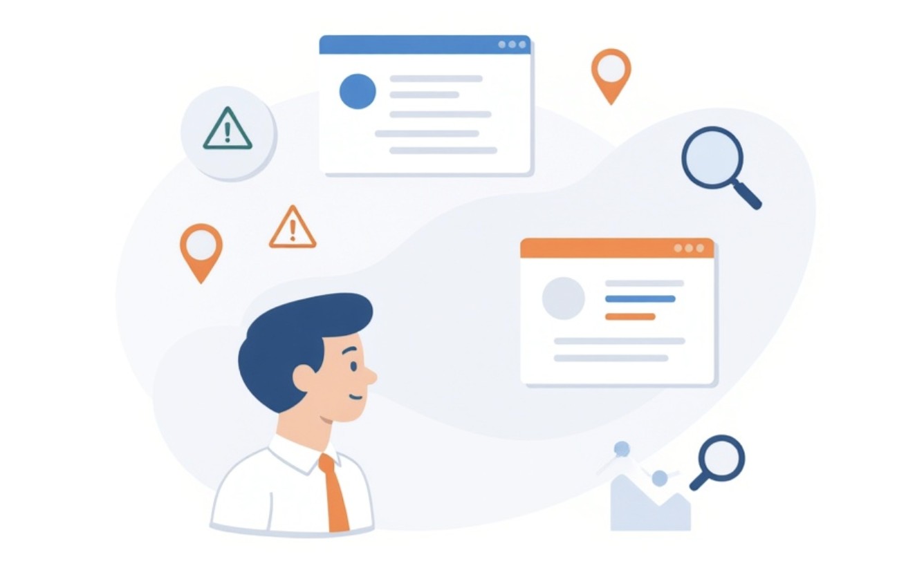 Specjalista SEO analizuje problem z duplikacją treści na stronie.