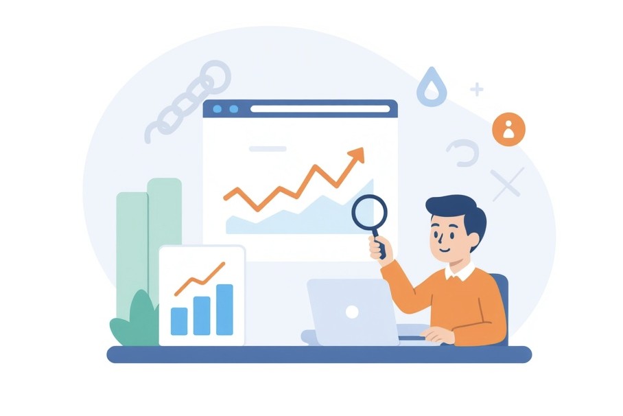 Specjalista SEO analizuje ryzyko Link Burst w linkach.