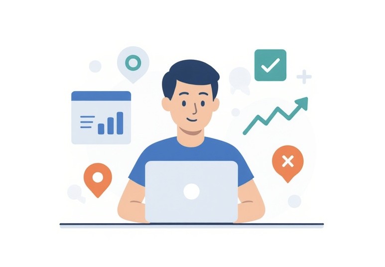 Specjalista SEO analizuje stronę wyników wyszukiwania (SERP).