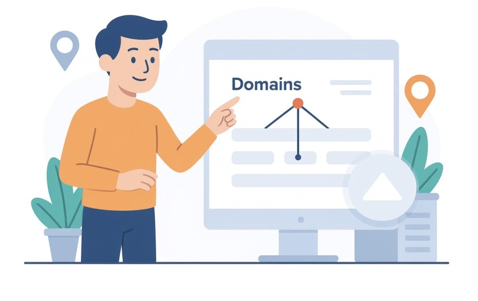 Specjalista SEO tłumaczy subdomenę krok po kroku na tablicy.