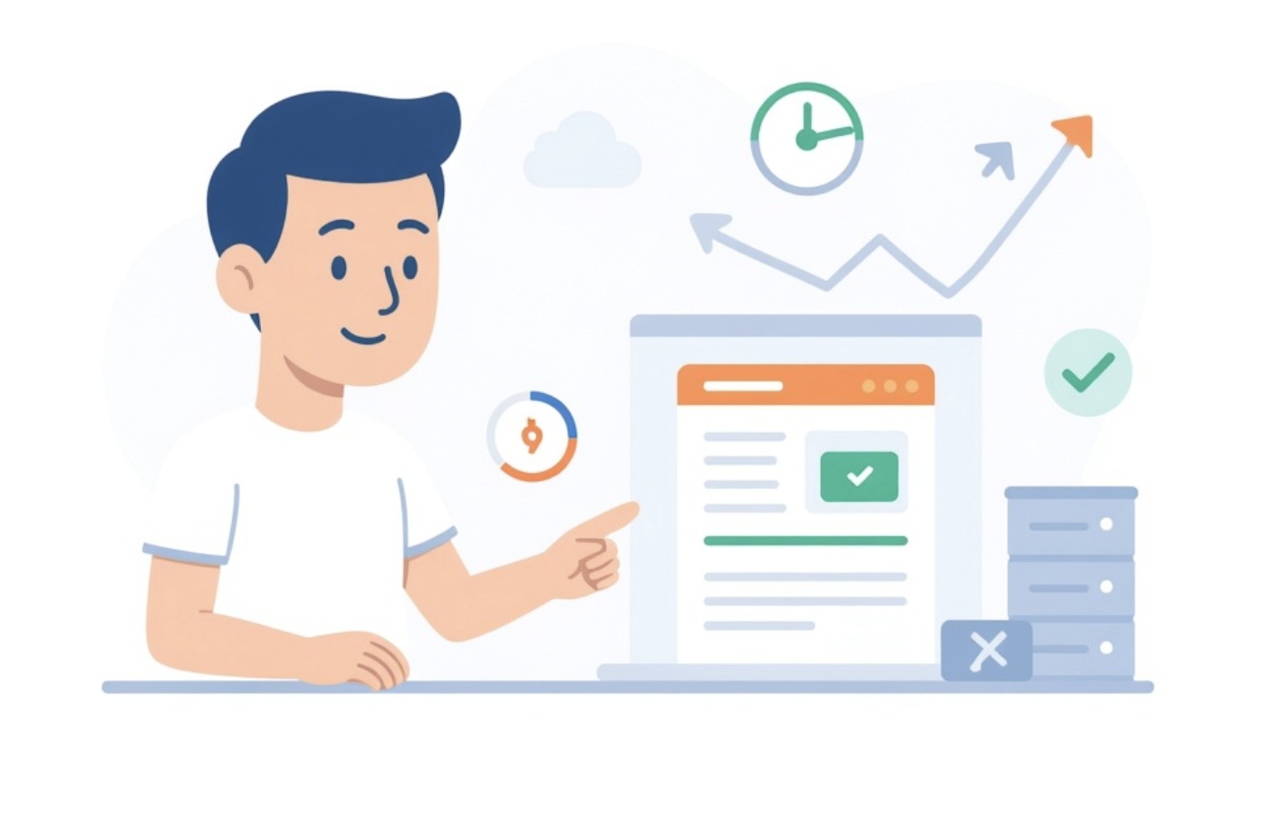 Specjalista SEO pokazuje wskaźnik Time to First Byte strony.